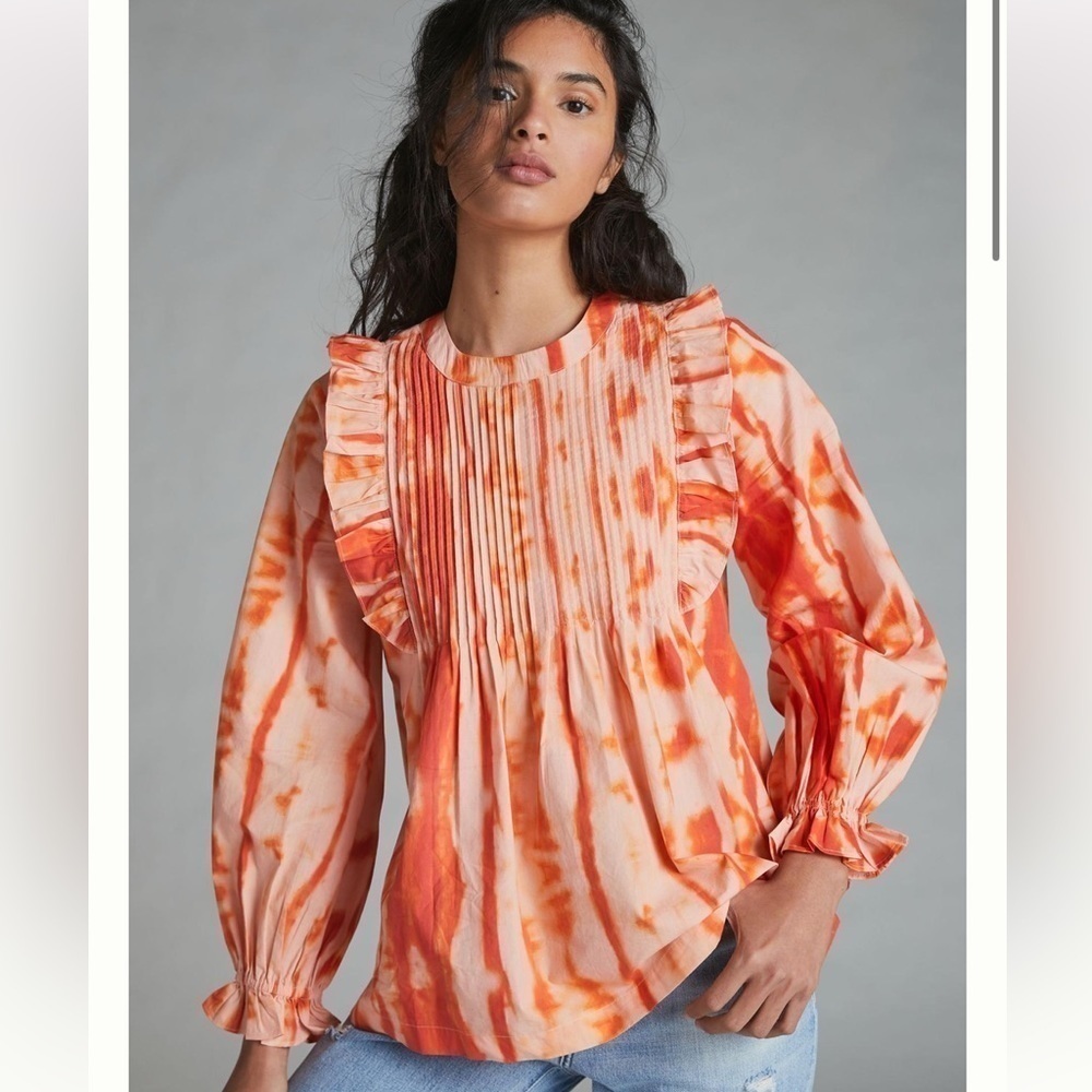 Anthropologie Samant Chauhan Emilia Ruffled Tie-Dye Blouse